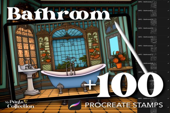 100 Procreate Bathroom Stamps