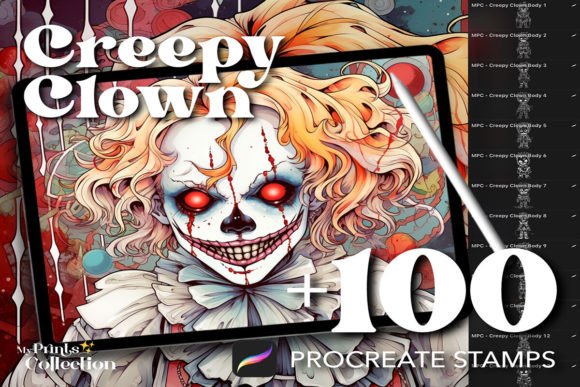 100 Procreate Creepy Clown Stamps