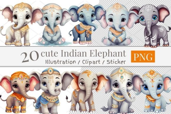 20 Cute Elephant Clipart Sticker, PNG 90 – A Must-Have for Designers and Creators