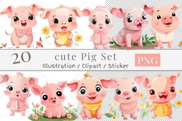 20 Cute Pig Clip Art Sticker, PNG 906: A Versatile Digital Asset for Creative Projects