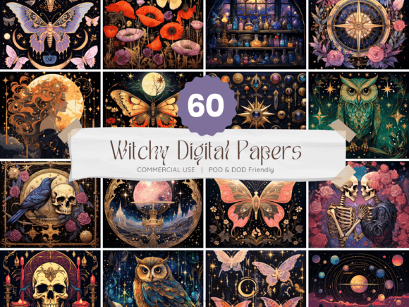 60 Witchy Tarot Celestial Digital Papers: A Creative Resource for Artists and Designers