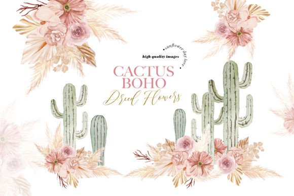 Cactus Pink Floral Pampas Grass Clipart: A Versatile Design Asset for Creative Projects