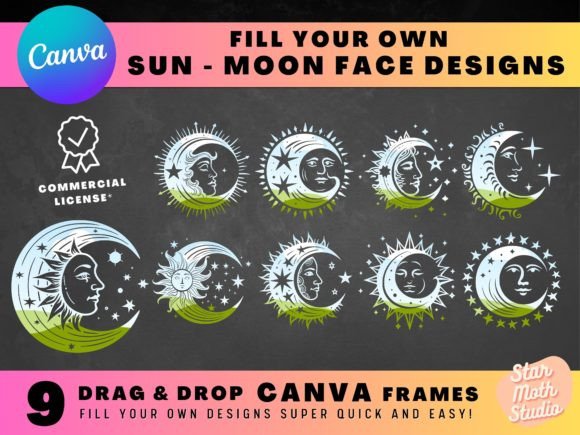 CANVA FRAMES - SUN and MOON FACES: A Creative Tool for Sublimation Designers