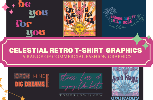 Celestial Retro T-shirt Graphics for Creative Projects and Merchandise