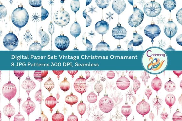Digital Papers Set Christmas Ornaments