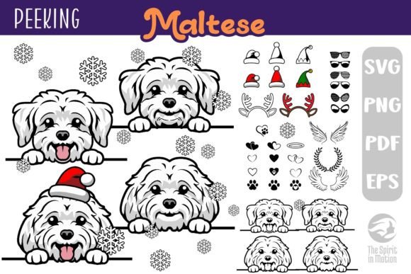 Peeking Maltese SVG Clipart Set