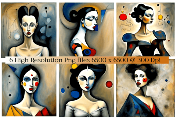 Picasso Style Women Portraits Set of 6