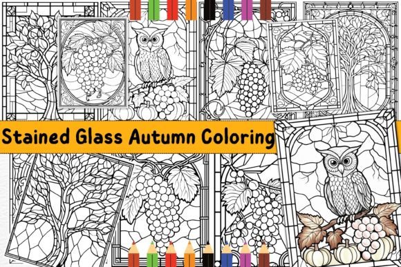 Stained Glass Autumn Coloring Sheets
