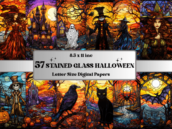 Stained Glass Halloween Digital Paper: A Spooky and Eerie Design Collection for Creative Projects